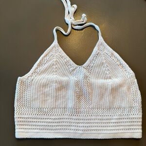 Aerie White Crochet Cropped Halter Top